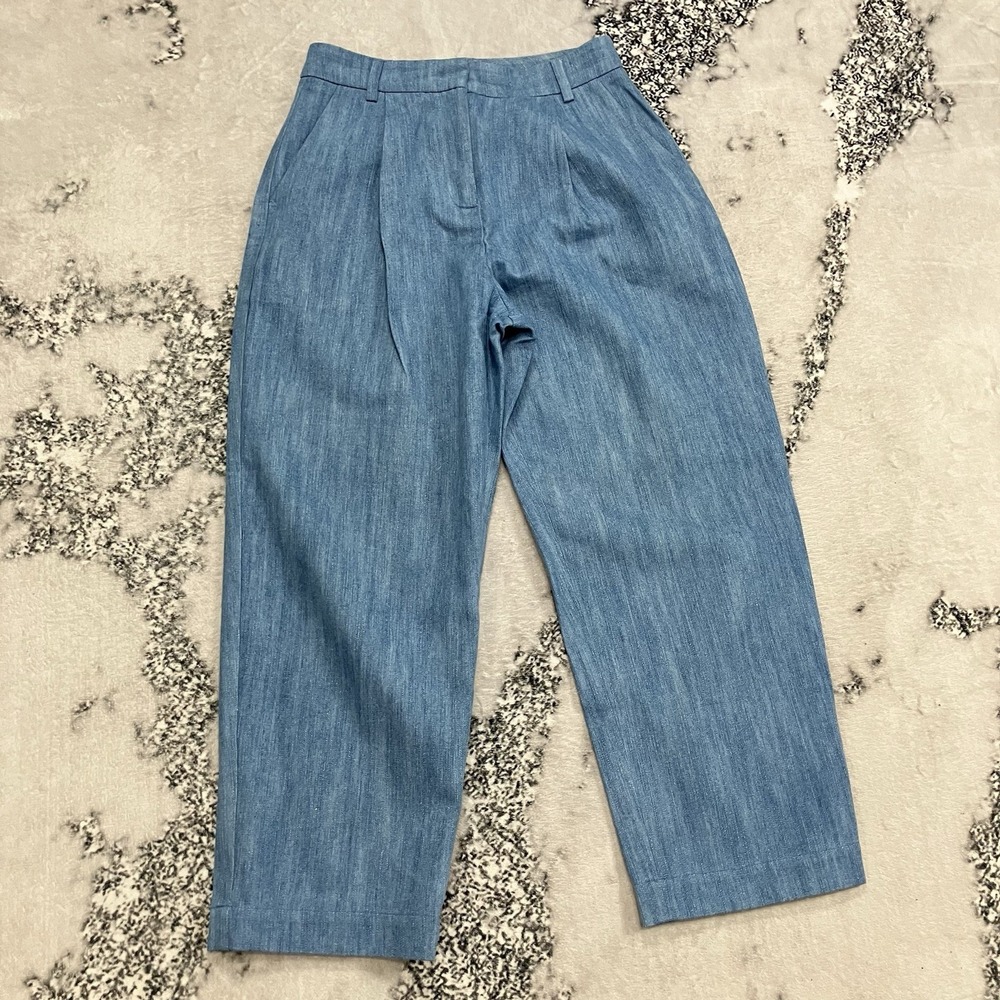 YMC London Wide Leg Crop Pants‎ Womens Size XS Blue Linen Cotton Blend